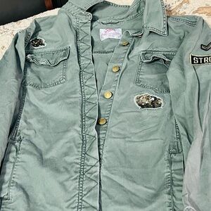 Justice Military Field Jacket with Sequin Patch - olive green